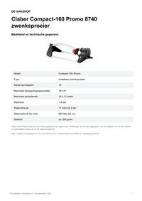 Maattabel en technische gegevens — Claber Compact-160 Promo 8740 zwenksproeier
