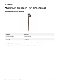 Maattabel en technische gegevens — Aluminium grondpen – ½" binnendraad