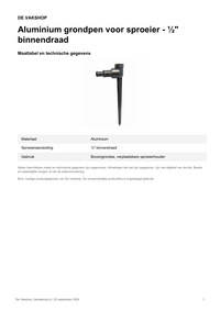 Maattabel en technische gegevens — Aluminium grondpen voor sproeier – ½" binnendraad