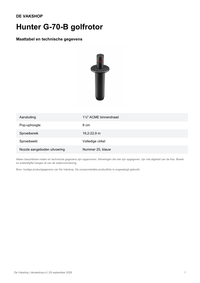 Maattabel en technische gegevens — Hunter G-70-B golfrotor