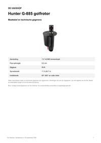 Maattabel en technische gegevens — Hunter G-885 golfrotor