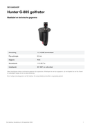 Maattabel en technische gegevens — Hunter G-885 golfrotor