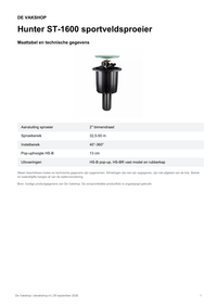 Maattabel en technische gegevens — Hunter ST-1600 sportveldsproeier