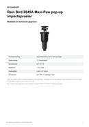 Maattabel en technische gegevens — Rain Bird 2045A Maxi-Paw pop-up impactsproeier