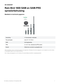 Maattabel en technische gegevens — Rain Bird 1800 SAM en SAM-PRS sproeierbehuizing
