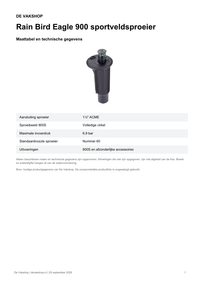 Maattabel en technische gegevens — Rain Bird Eagle 900 sportveldsproeier