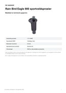 Maattabel en technische gegevens — Rain Bird Eagle 900 sportveldsproeier