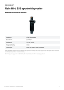 Maattabel en technische gegevens — Rain Bird 952 sportveldsproeier