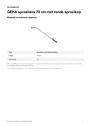 Maattabel en technische gegevens — GEKA sproeilans 70 cm met ronde sproeikop
