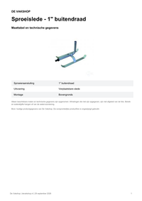 Maattabel en technische gegevens — Sproeislede – 1" buitendraad