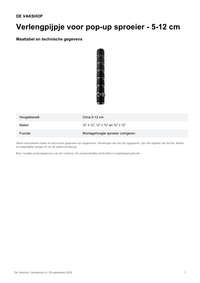 Maattabel en technische gegevens — Verlengpijpje voor pop-up sproeier – 5–12 cm