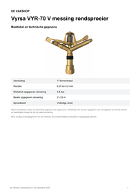 Maattabel en technische gegevens — Vyrsa VYR-70 V messing rondsproeier
