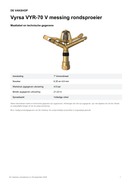 Maattabel en technische gegevens — Vyrsa VYR-70 V messing rondsproeier