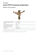 Maattabel en technische gegevens — Vyrsa VYR-70 messing rondsproeier