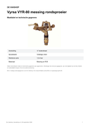 Maattabel en technische gegevens — Vyrsa VYR-80 messing rondsproeier