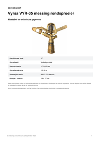 Maattabel en technische gegevens — Vyrsa VYR-35 messing rondsproeier