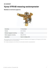 Maattabel en technische gegevens — Vyrsa VYR-60 messing sectorsproeier