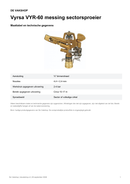 Maattabel en technische gegevens — Vyrsa VYR-60 messing sectorsproeier
