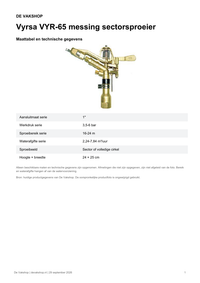 Maattabel en technische gegevens — Vyrsa VYR-65 messing sectorsproeier