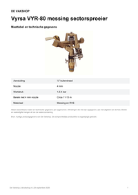 Maattabel en technische gegevens — Vyrsa VYR-80 messing sectorsproeier