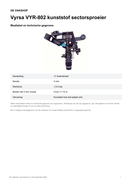 Maattabel en technische gegevens — Vyrsa VYR-802 kunststof sectorsproeier