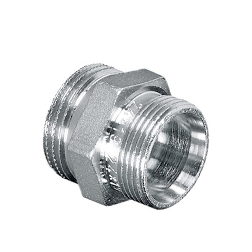 dubbele nippel, messing, vernikkeld, 2x euroconus, ¾" x ¾"